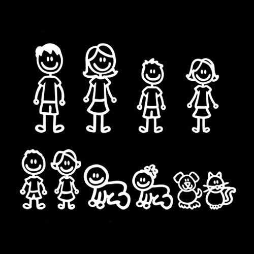 Kawaii divertido miembro de la familia decorativo reflectante auto calcomanía etiqueta engomada del coche de dibujos animados parachoques del cuerpo del coche calcomanía suministros (color: blanco)