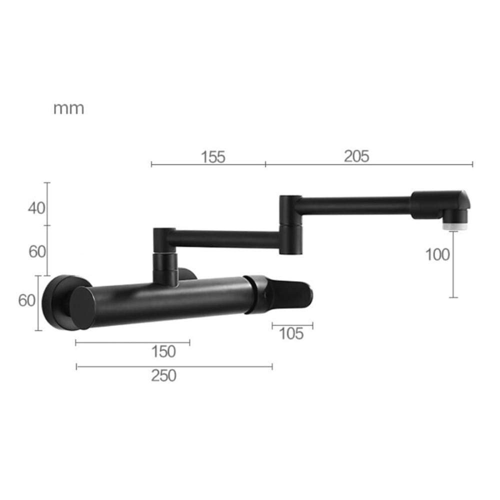 grifo cocina pared Grifo de cocina grifo de pared frío y caliente para fregadero de cocina fregadero fregadero lavabo plegable cobre giratorio-Negro
