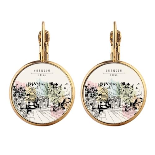 Boucles d'oreilles Lijiang en or, l'esprit du pavillon paisible