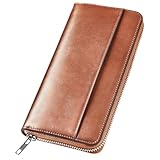 財布 メンズ 栃木レザー 長財布 本革 大容量 ファスナー式 一流の財布職人が作る レディース財布 ウォレット 牛革 小銭入れ サイフ コンパクト シンプル 無地 男性 紳士用 おしゃれ 男女兼用 父の日 母の日 人気ブランド プレゼント (ブラウン)