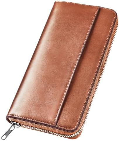 （19:00時点） 財布 メンズ 栃木レザー 長財布 本革 大容量 ファスナー式 一流の財布職人が作る レディース財布 ウォレット 牛革 小銭入れ サイフ コンパクト シンプル 無地 男性 紳士用 おしゃれ 男女兼用 父の日 母の日 人気ブランド プレゼント (ブラウン)