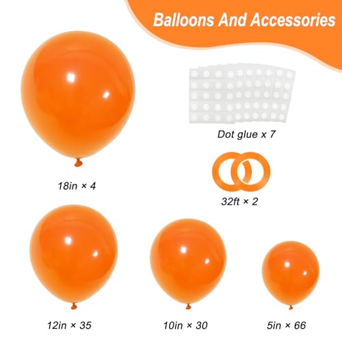 Image of RUBFAC 135pcs Orange Balloons Different Sizes 18 12 10 5 Inches, Burnt Orange Fall Balloon Arch Kit Garland for Halloween Party Thanksgiving Baby Shower Birthday Decoration
