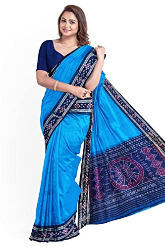 Image of FLOWRINA Odisha Sambalpuri Handloom Ikat Women's Cotton Saree, Odisha Handloom Handmade Pure Cotton Khandua Saree, Ikkat Orissa Traditional Handloom Saree Without Blouse