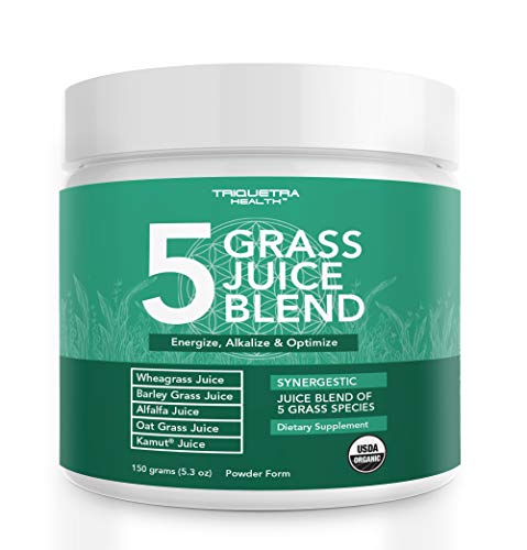 Organic 5 Grass Juice Blend | 20x Potency, Raw, Cold-Pressed | Wheatgrass Juice Powder, Barley Grass Juice Powder & 3 Additional Species – Grown in Volcanic Soils of Utah (50 Servings)