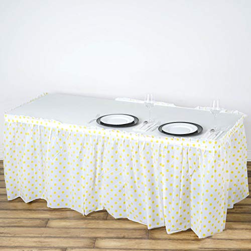 Wedding Venue Shop Polka Dots Pleated Plastic Table Skirts - 14 Ft | White And Yellow | Pack Of 1 (Skt_Pvc_Dot_026) #TOP4