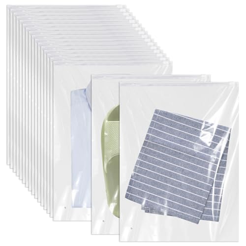 50 Stück Zip Beutel Groß Wiederverwendbar, 30 x 40 cm Zipper Beutel Reisetasche, Wasserdichte Transparent Zip Tüten, Plastikbeutel Aufbewahrungsbeutel für Kleidung Unterwäsche Handtuch Schuhe Kosmetik
