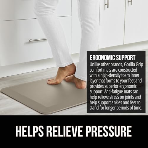 Image of GORILLA GRIP Comfortable Cushioned Kitchen Mats for Floor, Waterproof and Stain Resistant Soft Top, 3 /4 Inch Thick Ergonomic Standing Desk Anti Fatigue Mat, Foam Supports Ankles, Feet, 20x32, Toffee