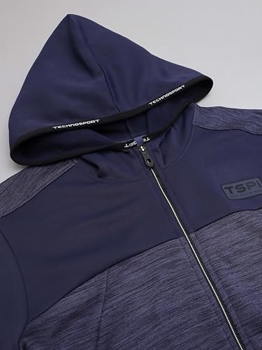 Image of TECHNOSPORT Men's Self Design Hooded Slim Fit Fleece Jacket