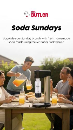 Image of Mr. Butler Instafizz Soda Maker- Single Cylinder, Create Sparkling Water In Home Kitchen, Compact, Space Saving Design, Soda Beverage Carbonator, Silver & Black.