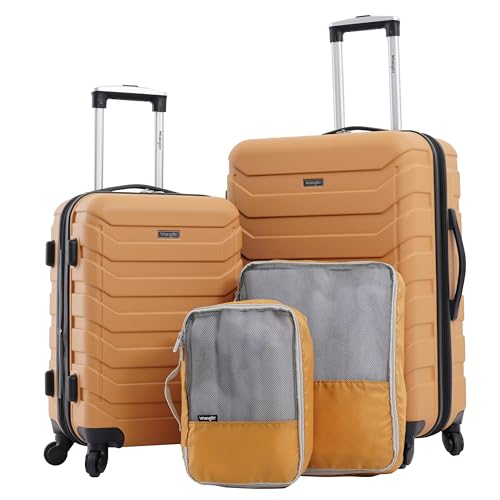 Wrangler 4 Piece Miami Luggage and Packing Cubes Set, Amber