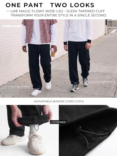 Image of Mens Baggy Sweatpants Adjustable Cuffs 2-in-1 Wide Leg Loose Gym Casual Lightweight Cotton Pants Pockets Drawstring