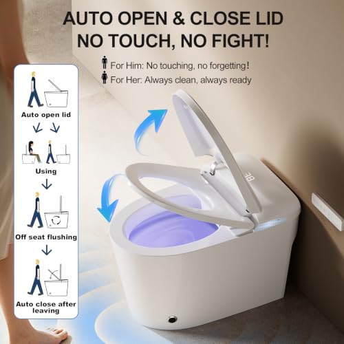 Inodoro inteligente con bidé y tanque, apertura y descarga automática activada por pie, desodorizador, secador de aire caliente, asiento calefaccionado, compatible ADA para baño miniatura 3
