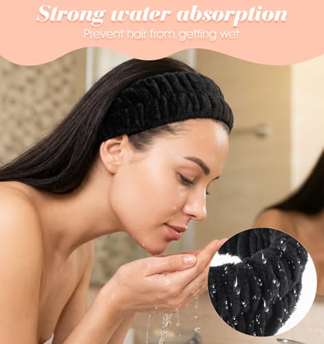 ValueBargain 2Pcs Headband for Washing Face Men, Coral Fleece Skincare Hair Headband for Face Washing for Men & Women, Absorbent Elastic Hair Bands for Shower Yoga Sports (Black & Gray)