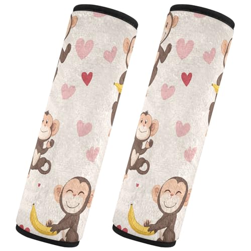 Seat Belt Covers 2 Pack Cute Animal Monkey Car Seat Strap Covers Super Soft Heart Car Seat Neck Cover for Boys Girls Adults Babies S