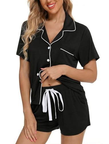Image of Leikar Womens Button Down Pajama Sets Bride Pajamas Sets Sleepwear Shorts Lounge Set