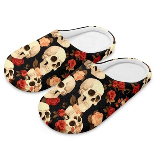Gothic Skull Plush Slippers Cozy Fuzzy House Flats Warm Indoor Home Bedroom Slipper for Women Men2
