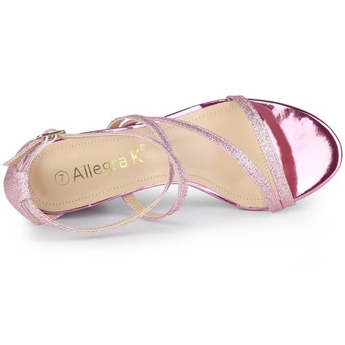 Allegra K Allegra K Women's Glitter Crisscross Strap Chunky Heels Pink Sandals 7 M US