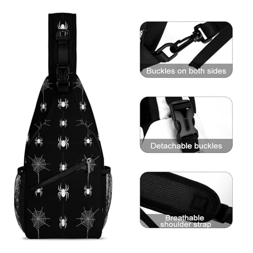 Fashion Day Pack Small Cross Body Backpack Sling Shoulder Bag Chest Bag For Men And Women Spider Web Black And White3