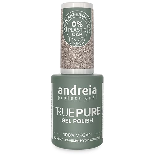 Andreia Professional Hema and TPO Free Gel Polish - TRUE PURE 21 Free and 100% Vegan for Sensitive Nails - UV LED Soak Off Gel Nail Varnish - Colour T04 Silver Glitter 10.5ml