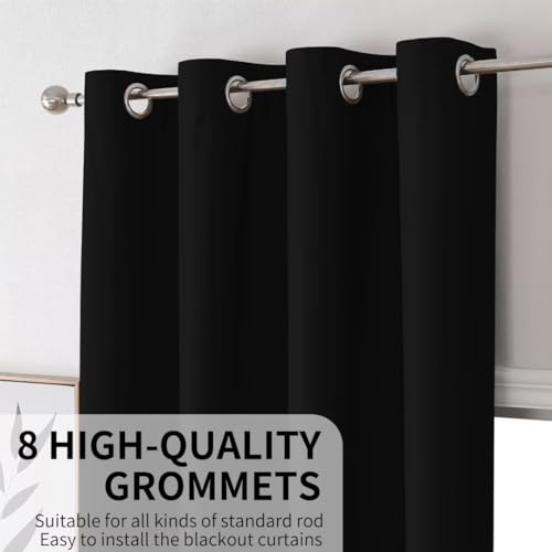 Image of Joydeco Black 90 Inch Curtains, 2 Panels Set, Blackout, Grommet, Modern Style, Black, 52 inchW x 90 inchL, Living Room & Bedroom