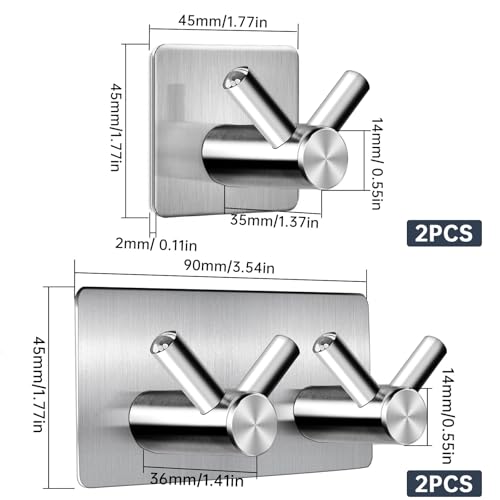 GZLFH 4 Stück Handtuchhalter Ohne Bohren Haken Selbstklebend Einzelhaken- Und Doppelhakenausführungen, Klebehaken Bad Für Badzimmer Toilette Küche Büro (Silber)