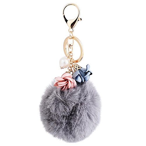Preisvergleich Produktbild Kanggest Frau Plüsch Schlüsselanhänger Blume / Haar Ball Schlüssel Anhänger Mode Autoschlüssel Anhänger (Grau)