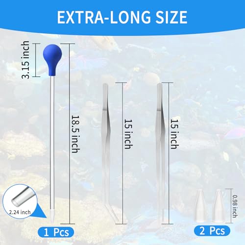 Image of 1 Pc 18.5 in Long Pipette with 2 Pc Stainless Steel Feeding Long Tweezers for Fish Tank Coral Food Feeder Long Syringe Aquarium Coral Feeding Tube for Marine Fish Reef Aquatic Plant