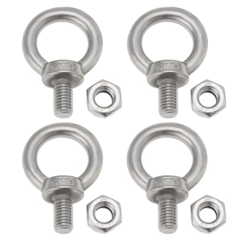 Image of OTOTEC 4 Sets M10 Lifting Eye Bolts with M10 Lock Nuts 304 Stainless Steel Eye Bolt for Mechanical Equipment Electric Power Marine Transportation