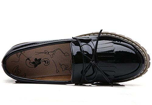 Dadawen Women's Classic Tassel Slip-On Platform Mid-Heel Square Toe Oxfords Dress Shoes Black Us Size 8 #TOP3