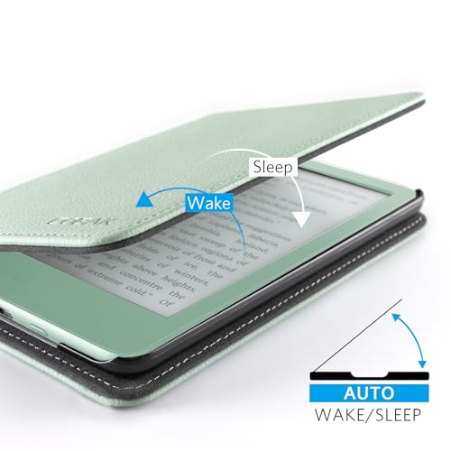 Image of CoBak Case with Stand for for 6 inch Kindle (2024 & 2022, 11th Gen) - PU Leather Smart Cover with Auto Sleep /Wake & Hand Strap, Premium Protective Case for Kindle Basic,Sage Green