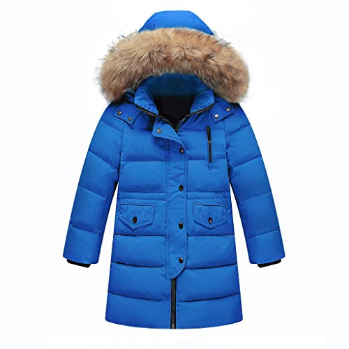 WOCACHI Girls Down Parka, Kids Girls Winter Faux Fur Hooded Parka Down Coat Puffer Jacket Padded Overcoat Infant Bodysuits Rompers Clothing Sets Christening Long Sleeve Organic Cotton Blue