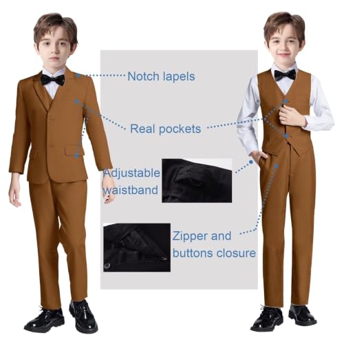 Image of Boy Suits 5 Pieces Formal Suit Set with Adjustable Waist Kids Dress Suit for Wedding Prom
