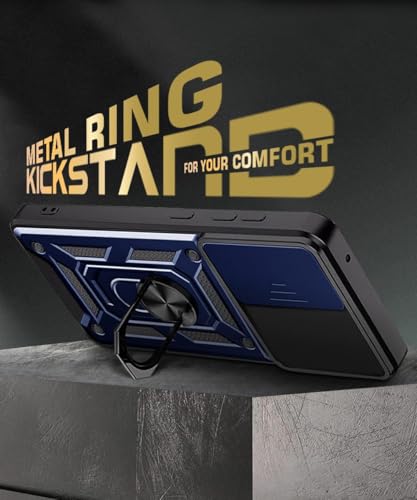 Image of Luxe Back Cover Compatible for Redmi 15C 5G / Poco C85 5G | D10 Tough Armor Case | Sliding Camera Shield | 360 Protection | Kickstand Ring Holder | Military-Grade Bumper Case - Blue