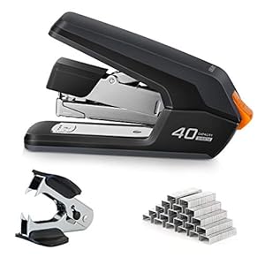 Deli Effortless Desktop Stapler, 40 Sheet Capacity, One Finger Touch Stapling, Easy to Load Ergonomic Heavy Duty Stapler, Includes 1500 Staples and Staple Remover