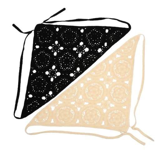 Ipetboom 2pcs Lightweight Knit Triangle Hair Bandanas for Women, Black and Apricot Decorative Head Scarves for Daily Wear and Makeup Hair Accessories