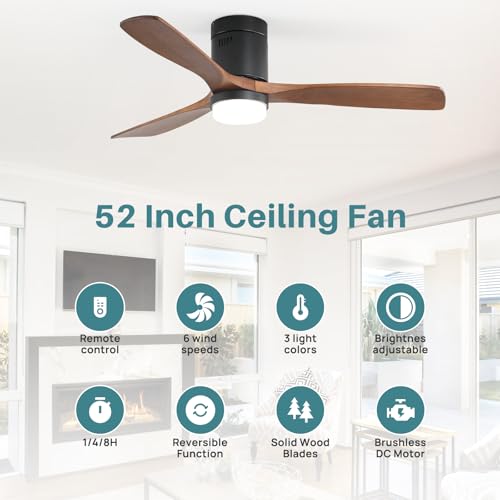 Sofucor Ceiling Fans with Lights 52 Inch Flush Mount Ceiling Fan with Remote Control, Wood Blades Modern Outdoor Ceiling Fans for Bedroom/Farmhouse/Patio/Indoor, Quiet DC Motor by Sofucor - Image 9