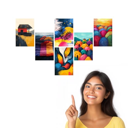 Image of SiddArtify Abstract Landscape Wall Art Prints Set - Colorful Poster Decor for Living Room Bedroom Office - Set of 2-4x6 Inch - Board (Pack of 6) - Sticker (Pack of 6)