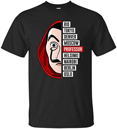 FAEOT Money Heist La Casa De Papel Dali Mask Tokyo Rio Professor Oslo Unisex Black T-Shirt Black
