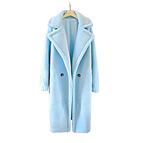 右边2019冬フェイクファーコートレディースハイストリートオーバーサイズジャケット＆コートレディースアウターラムズウールコート、スカイブルー、XL