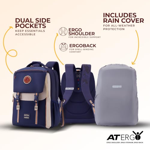 Image of Harry Potter x American Tourister Lifestyle Backpack | 33L School /Colleg Bag for Women and Men | 3 Compartments | AT Interchangeable Hogwarts House Badges | Rain Cover | Indigo Blue | 1 Year Warranty