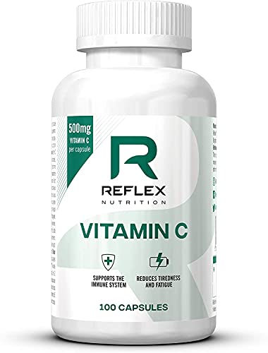 Reflex Nutrition Complément de Vitamine C 500 mg 625% AR Soutient le Système Immunitaire Réduit l'Épuisement/la Fatigue 100 Capsules 1 Unité Cover