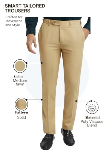 Image of Raymond Men Slim Fit Solid Pattern Polyester Blend Pleatless Formal Trouser