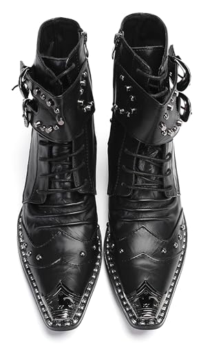 Santimon Men's Dress Casual Western Cowboy Boots - Leather Mid-Top Motorcycle Boots with Metal Pointed Toe for Weddings & Parties Disco Bar3