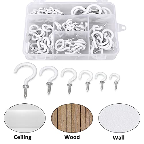 Romeda-90-Pcs-White-Ceiling-Hooks-kit-6-Sizes-Vinyl-Coated-Screw-in-Plant-Kitchen-Cup-Ceiling-Hooks-for-Hanging-12in-58in34in78in11-14in