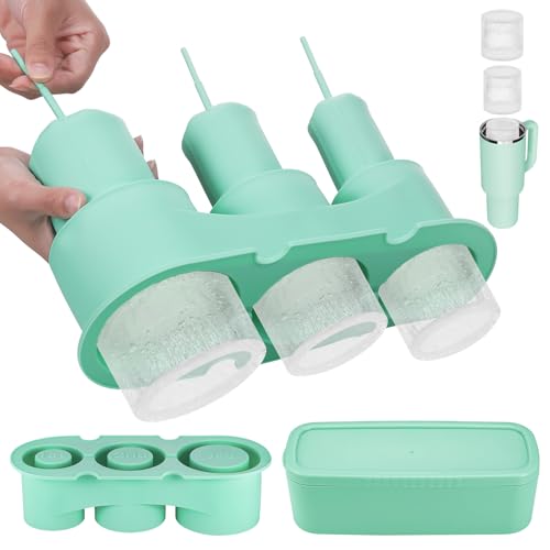 Zocipro Stanley Cup Eiswürfelform Silikon Eiswürfelbehälter mit Deckel Auszieh-Design für einfaches Entnehmen 3-Fach Form für Stanley Eiswürfelform 2040 Oz Becher Cocktails Whisky Kaffee