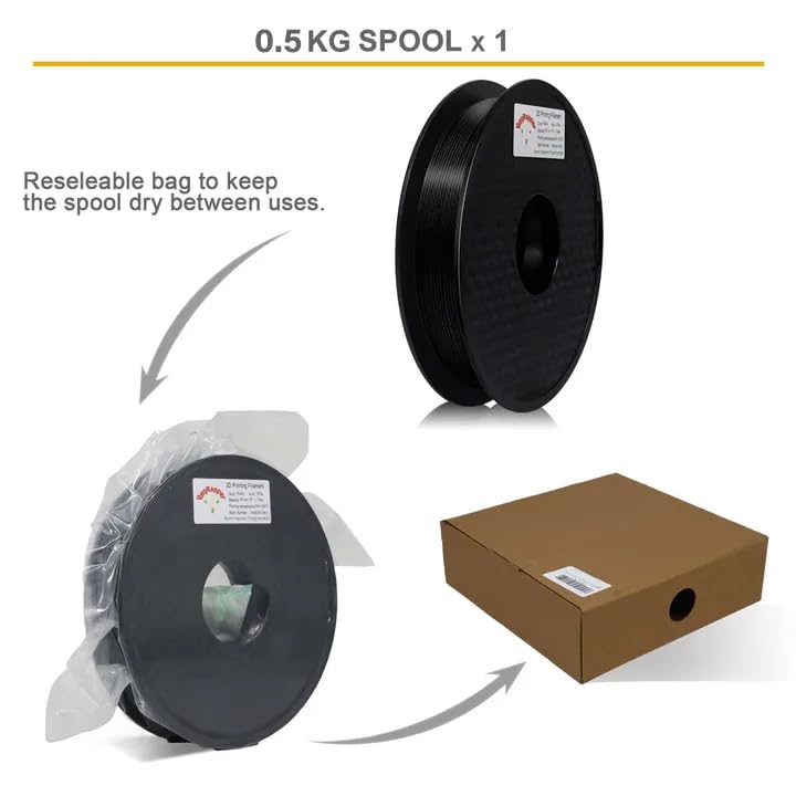 Image of RepRapper PA12-CF 3D Printing Filament, Nylon Filament 1.75mm, 500g Nylon Carbon Fiber Filament, Black No Warping & Moisture Free 3D Printer Filament for 3D Printer