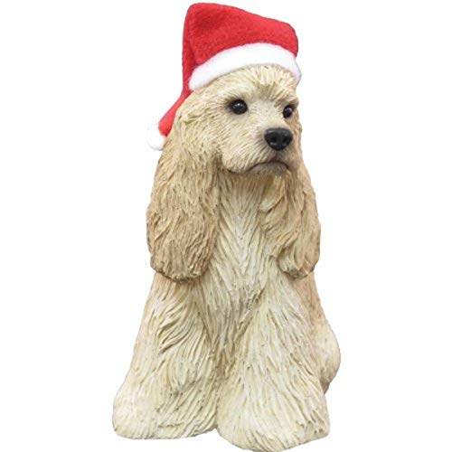 Sandicast Ornament Cocker Spaniel, Buff, Sitting with Santa Hat, Brown