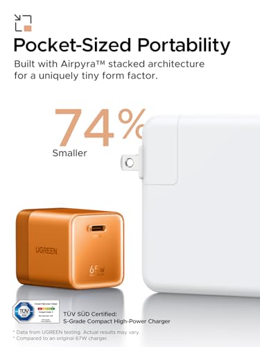 Image of UGREEN Nexode Air 65W USB C Charger, Foldable Mini Charger Block Fast Charging with USB C Cable, GaN Charger for MacBook Air /Neo /Pro, iPhone 17 16, Galaxy S26 /S25, iPad, Orange
