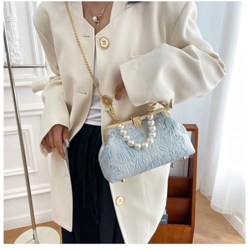 Image of Pearl Evening Bag for Women Lily Pattern Vintage Embroidered Floral Clutch Purse Evening Handbag Shoulder Crossbody Bags