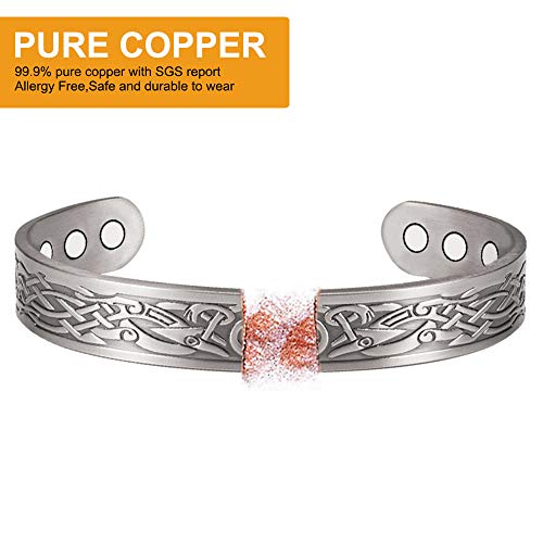 Wollet Jewelry 6.5'' Magnetic Women Men Antique Sivler Copper Bracelets With 6 Magnets For Arthritis Pain Relief Or Your Old Lady Old Father Old Mother Old Man #TOP4